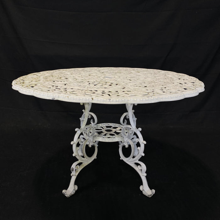 Round French Style Outdoor Metal Garden Table with Detailed Floral Scroll Motif