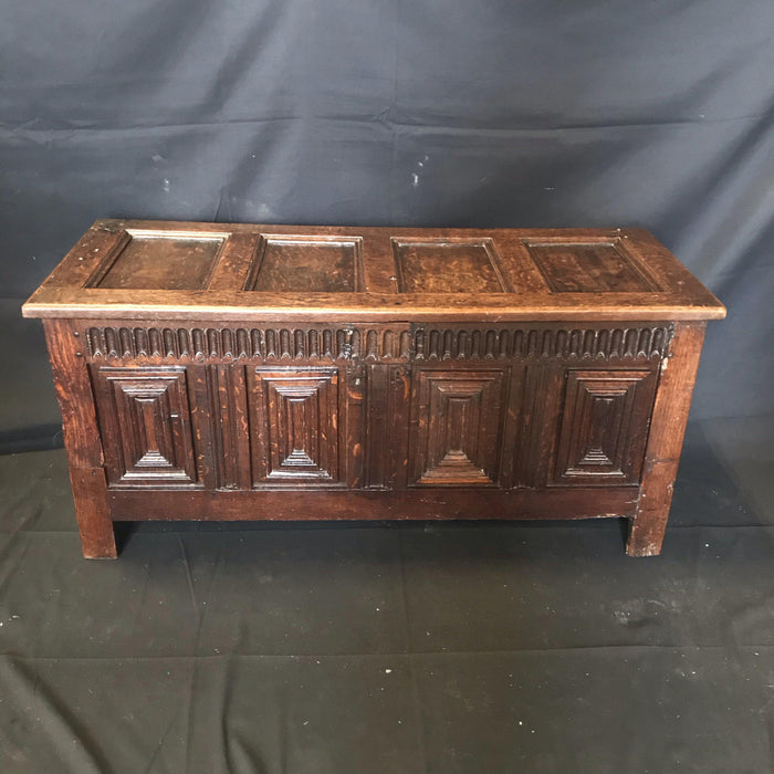 Stunning Highly Carved Paneled French Coffer Chest 18th Century