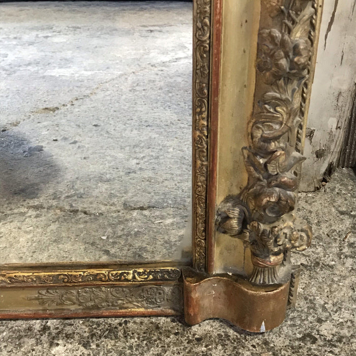 Large 19th Century French Gold Carved Giltwood Mirror; Romantic Design