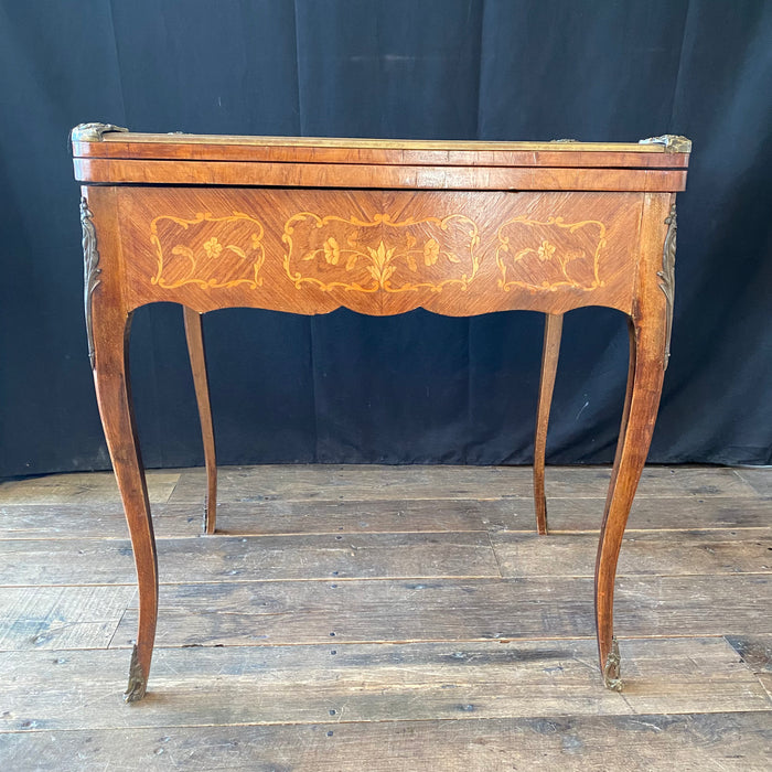 Antique French Louis XV Walnut Marquetry Inlaid Card and Backgammon Table, 19th Century