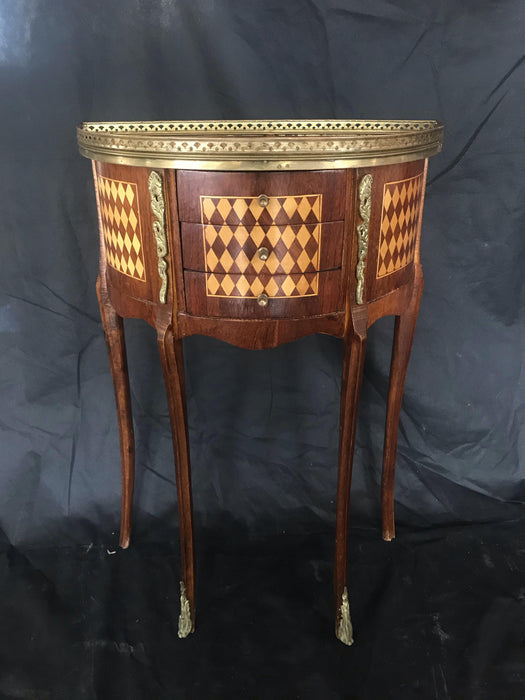Antique marquetry side table with brass details 