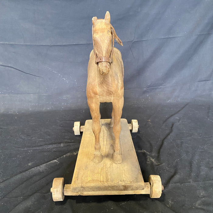19th Century French Beautifully Carved Wooden Horse Pull Toy