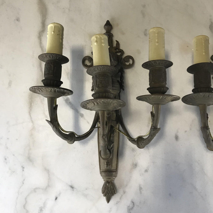 Pair Early French Bronze Sconces