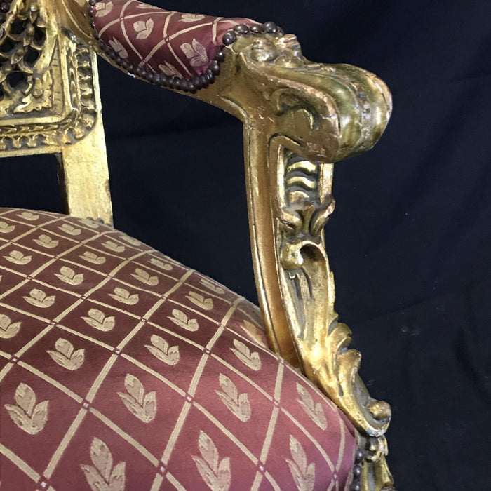 Original French Louis XV Gold Gilt Arm Chair