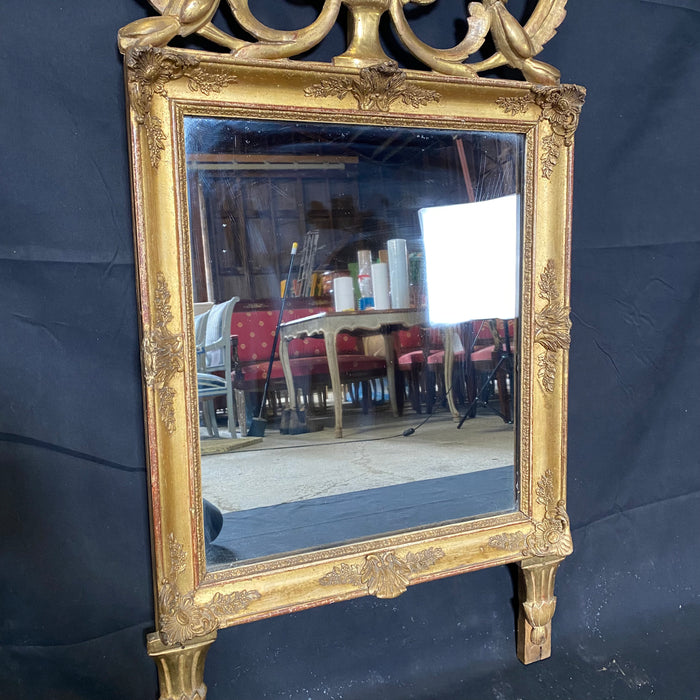 French Antique Louis XVI Mirror with Intricate Fronton Carving and Original Gold Leaf