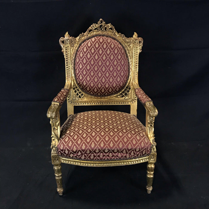 Pair of French 19th Century Gold Gilt Louis XV Armchairs