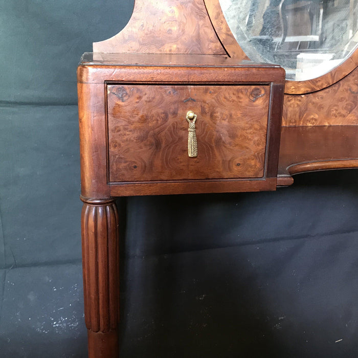 Antique burled walnut vanity with mirror attached 