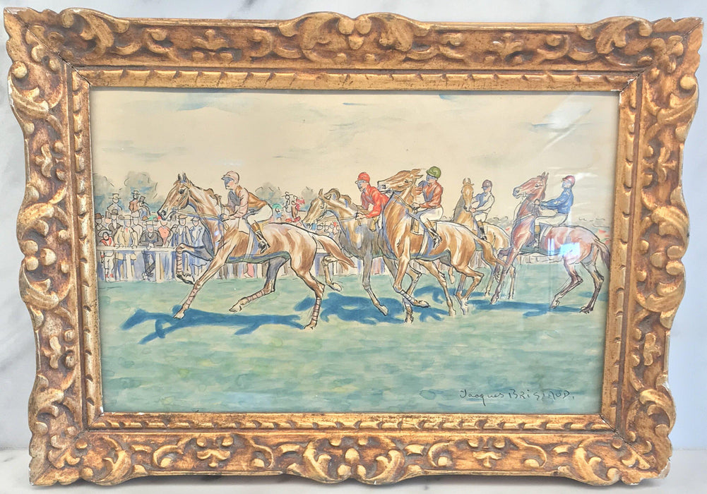 French Painting of a Horse Race by Jacques Brissaud (1880-1960)
