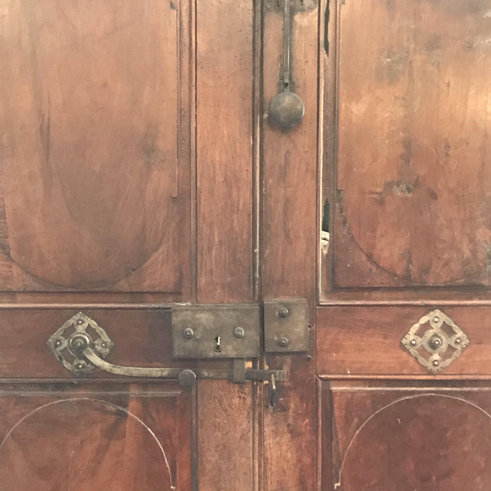 Set of Four (Two Pairs) French Walnut Doors from Early 1800s with Original Bronze Hardware