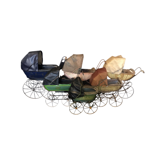 Set of Six 19th Century French Antique Doll Carriages Bought in