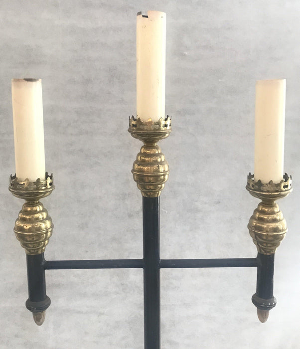 Buy these Pair of French Antique Wrought Iron and Brass Torchieres from an old Cathedral / Pair of Tall Floor Lamps