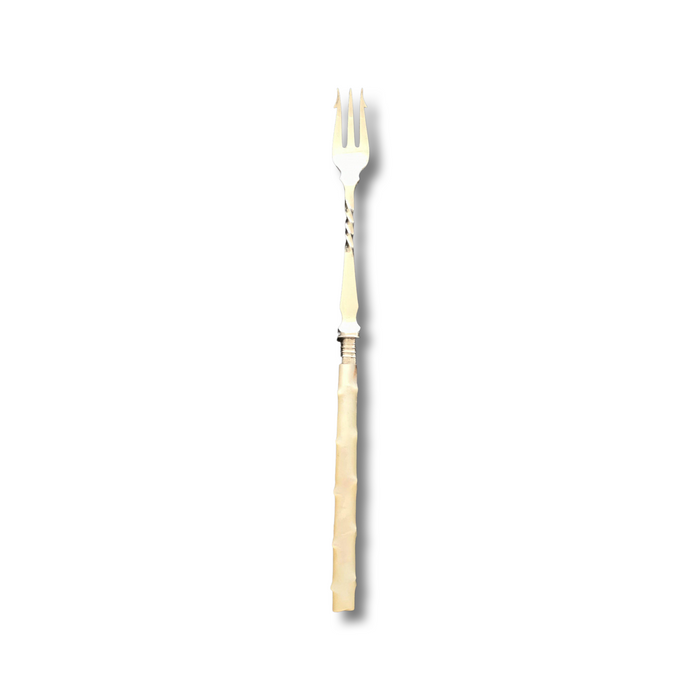 British Silver Pickle Fork or Hors D'oeuvres Fork with Twig Carved Bone Handle