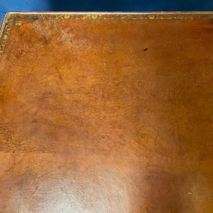 French 19th Century Leather Top Embossed Table with Hoof Feet