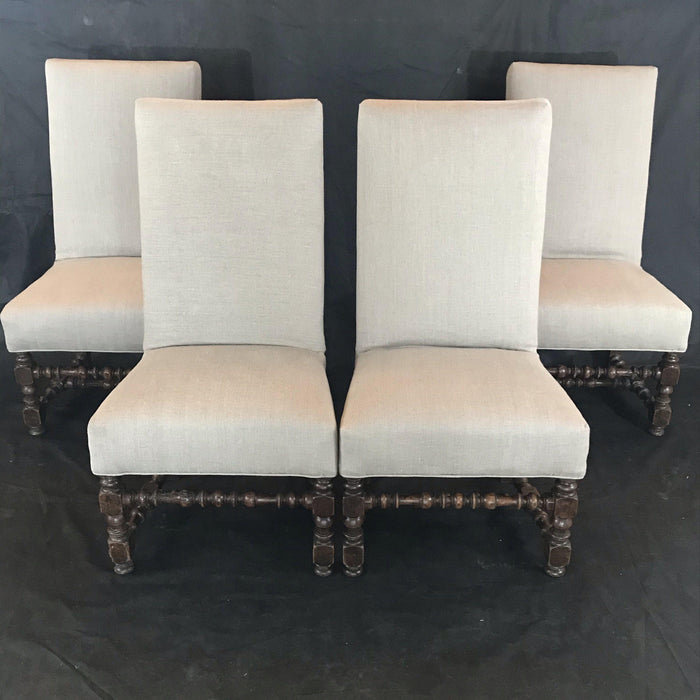 Period French Louis XIV Set of four Walnut Louis XIV Side or Dining Chairs Newly Upholstered