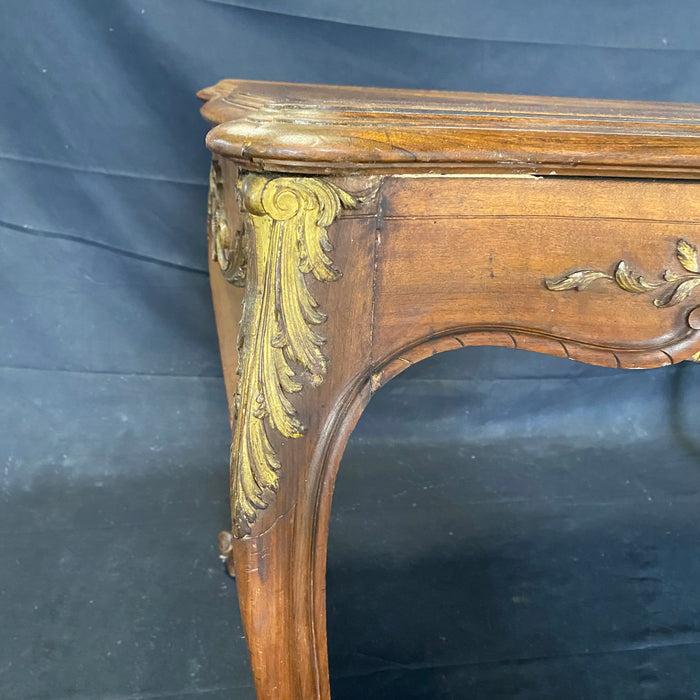 French Louis XV Carved Walnut Side or Dining Table or Desk with Gold Gilt and Secret Drawers