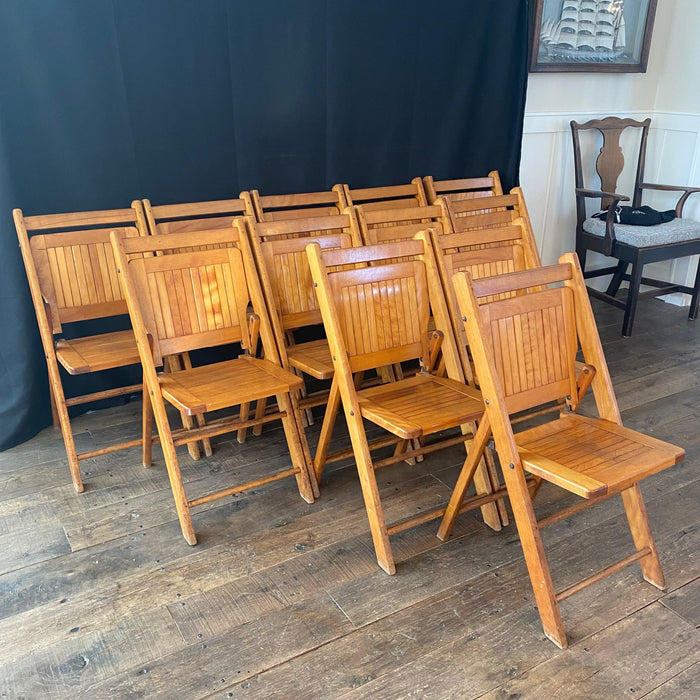 Set of 12 Mid century vintage wooden stackable folding chairs from Par The Art of Antiquing