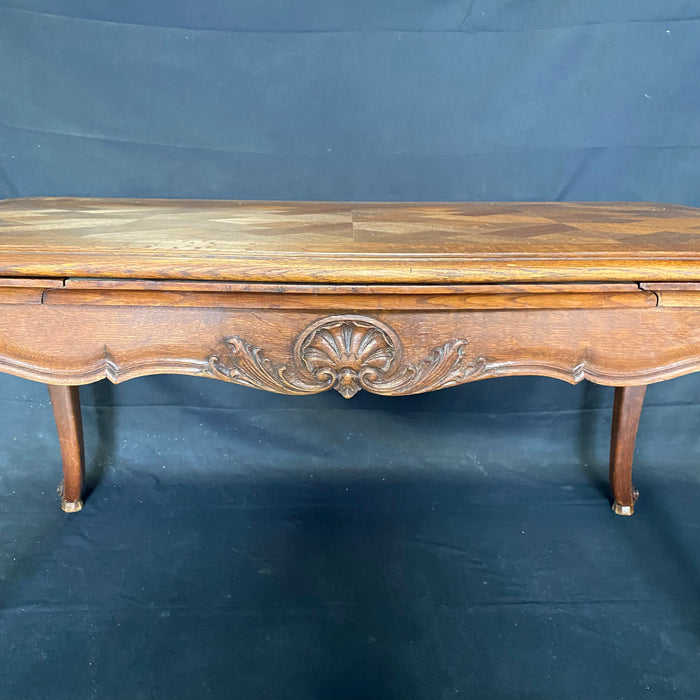 French Parquet Table - Detail View of Carving - For Sale