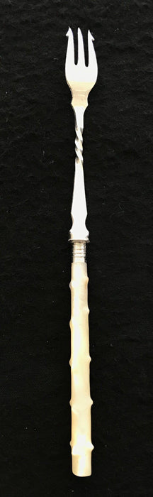 British Silver Pickle Fork or Hors D'oeuvres Fork with Twig Carved Bone Handle