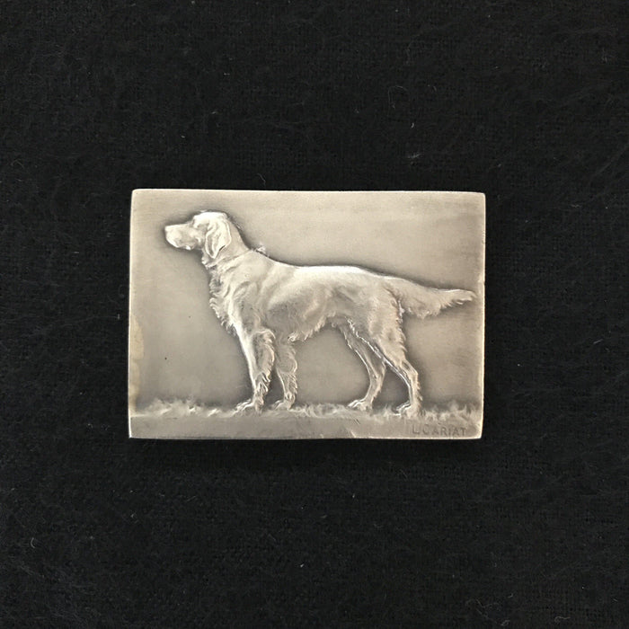 French dog medal silver for sale Signed French Dog Medal: Silver showing Retriever/Setter