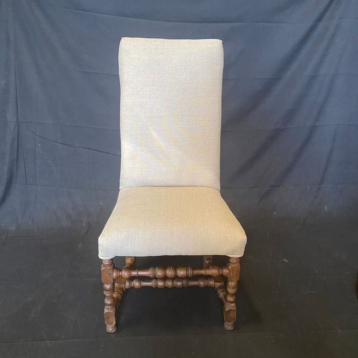 Set of Early French Louis XIII Chairs with Intricate Turnery and New Upholstery (H 44")