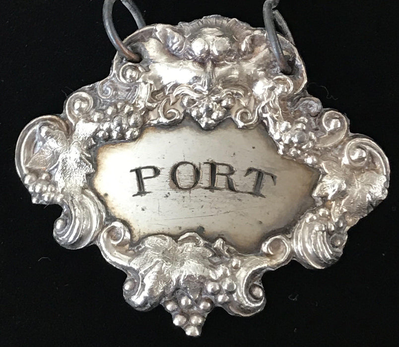 Antique silver liquor port label 