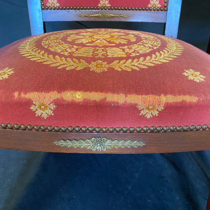 Antique Mahogany Chair Set - View of Chair Upholstery - For Sale