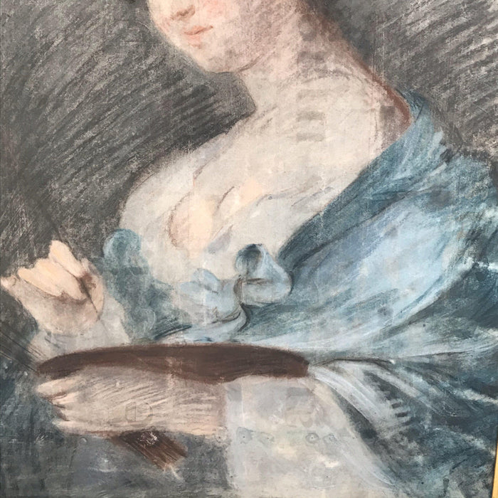 Antique painting on vellum of a women in a gold frame 