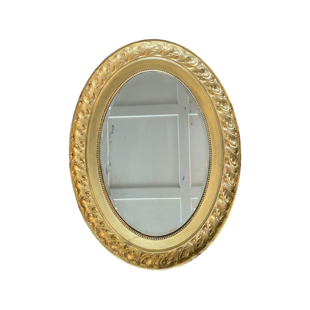 French Louis XVI Oval Genuine Gold Leaf Mirror