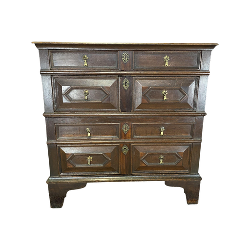 Late 17th to Early 18th Century British Oak Charles II Chest of Drawers with Geometric Moulding