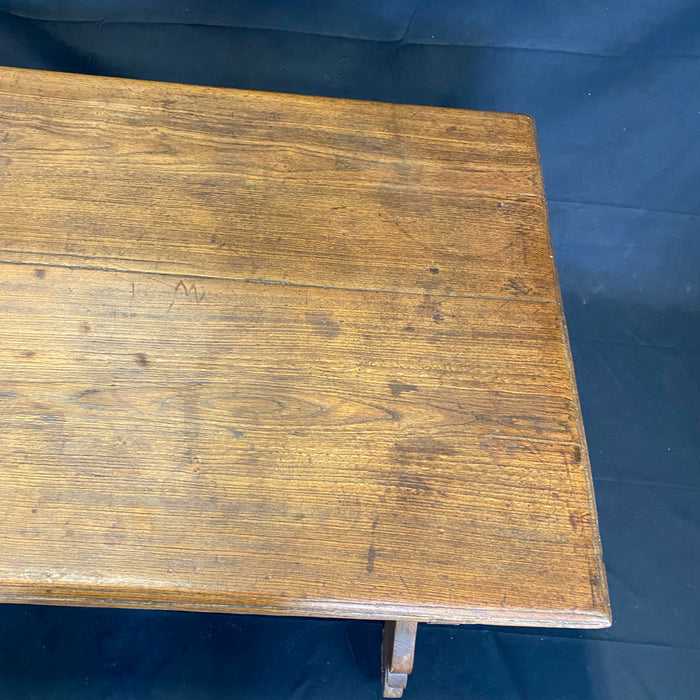 Italian Trestle Table with Iron Stretcher - Corner View - For Sale