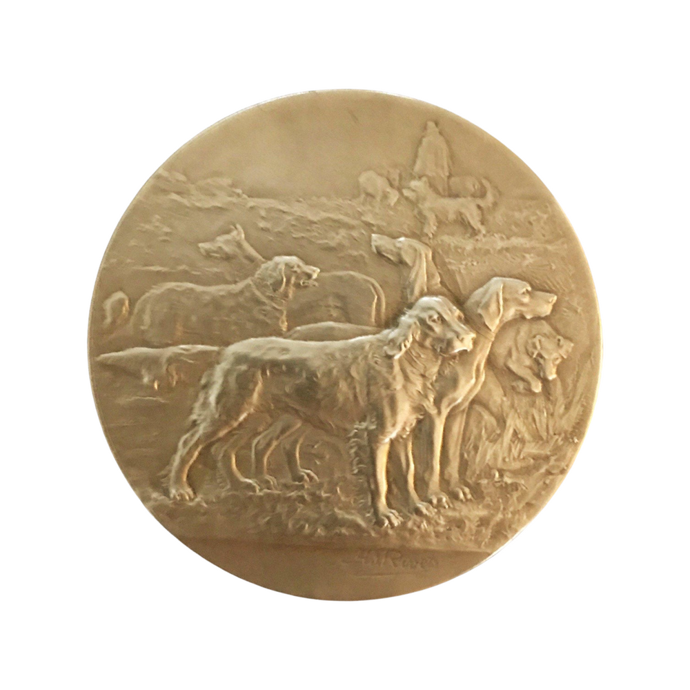Signed Gold French Dog Medal: Exposition Canine De Saint-Gaudens  from1935 showing many dogs