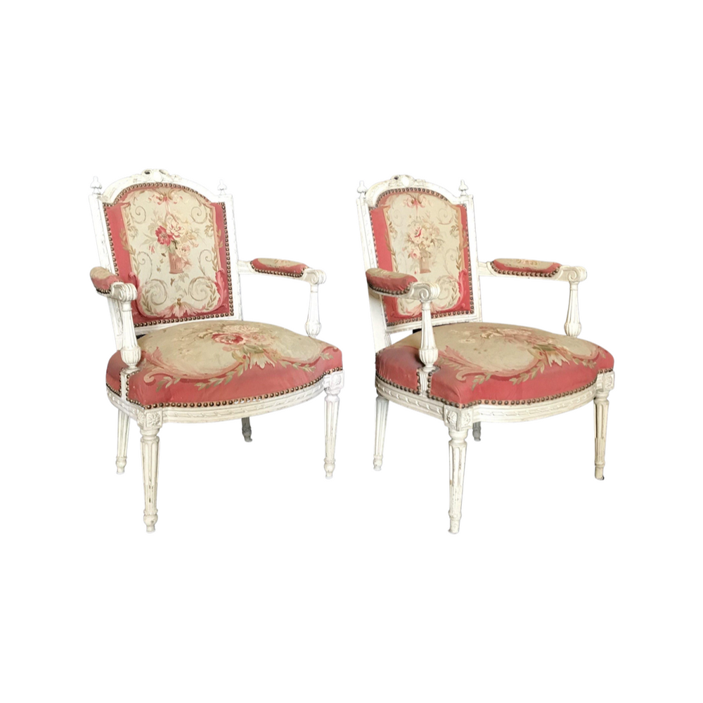 Pair of 19th century Louis XVI Walnut Armchairs with Original