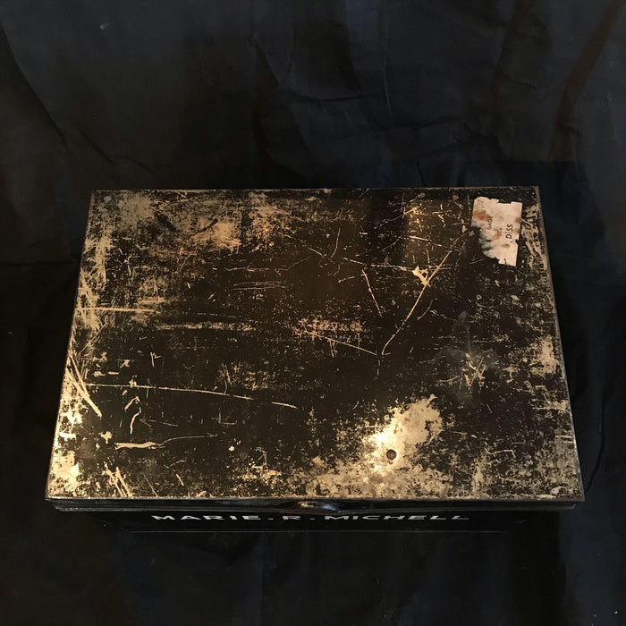 Antique black metal deed box 