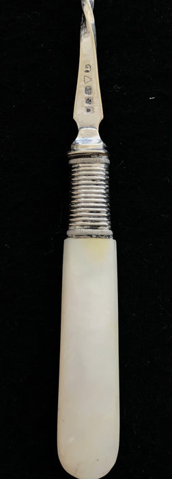 French Silver and Mother of Pearl Pickle Fork or Serving Fork