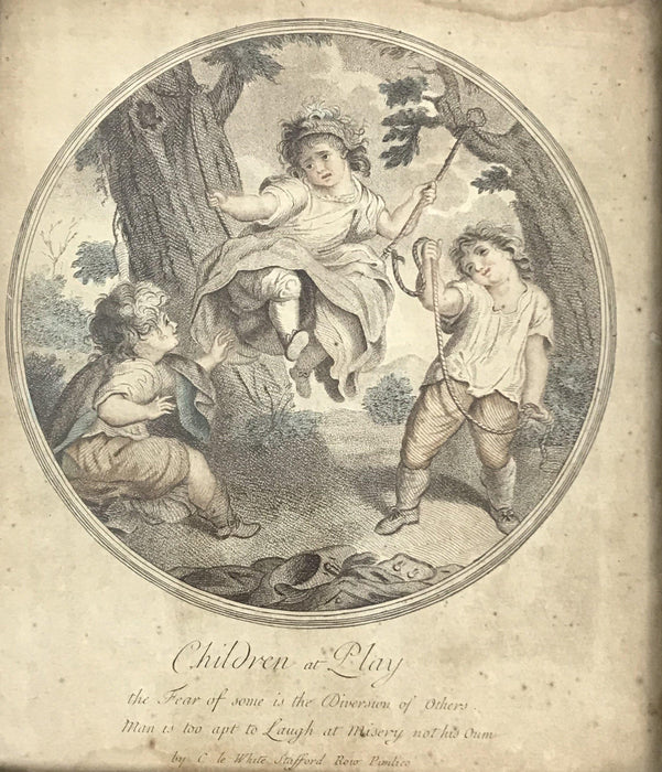 Print of three children playing in a lemon gold frame 