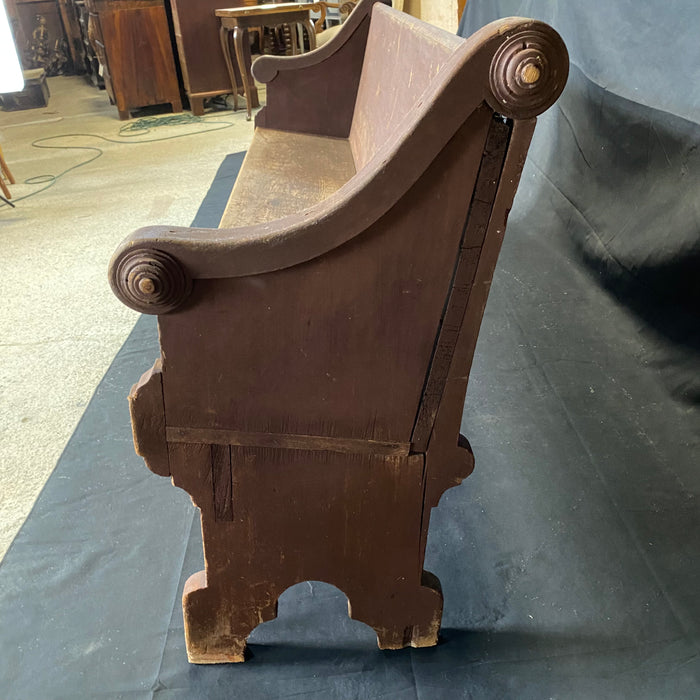 19th Century Americana Church Pew Bench or Settee with Original Bible Holder in Original Paint Found in Maine