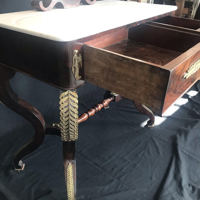 French Empire Dressing Table with Marble Top - Side View of Drawer - For Sale