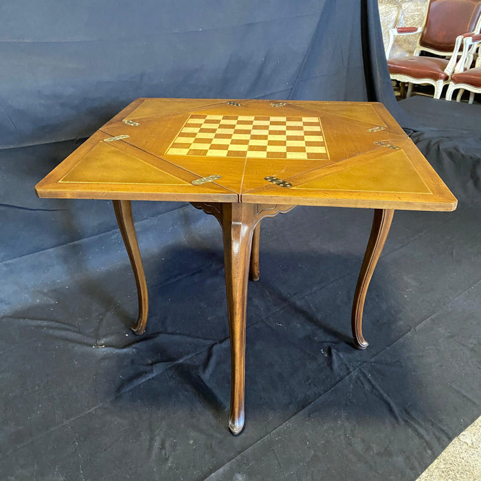 French Louis XV Style Handkerchief Folding Games / Side Table with Embossed Leather