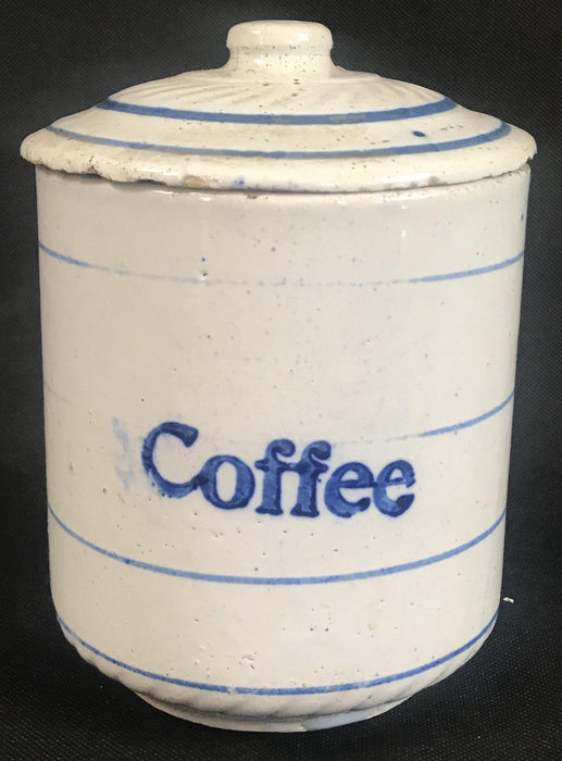 For sale: Vintage Blue and White Ceramic Coffee Canister