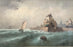 Antique oil painting of boats in a rough sea