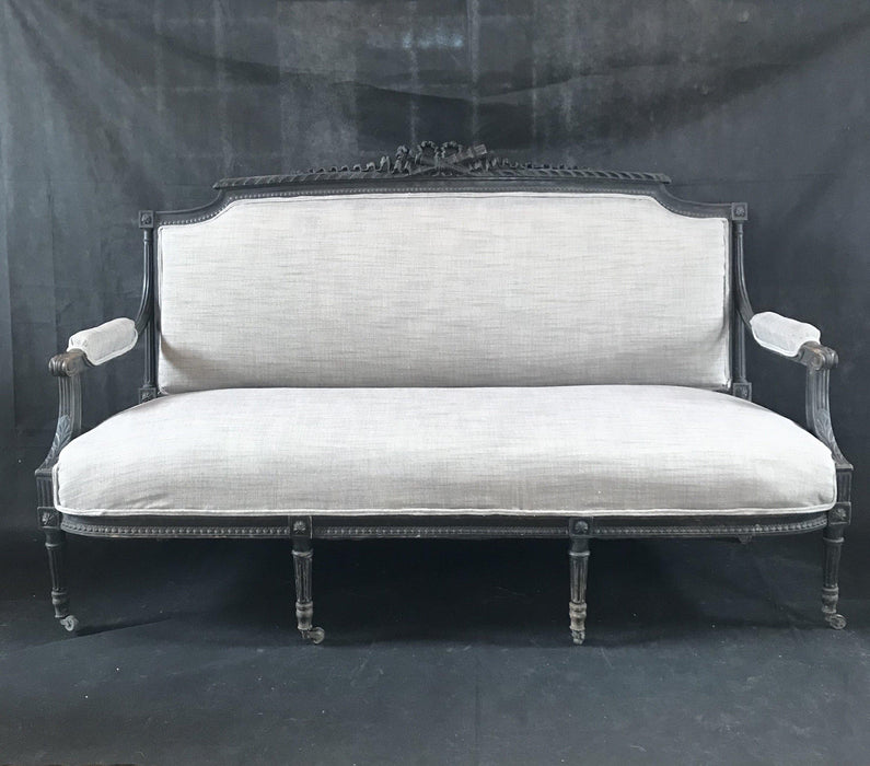 Louis XVI Early Beautifully Carved French Sofa (Reupholstered in New Cotton/Linen French Fabric)