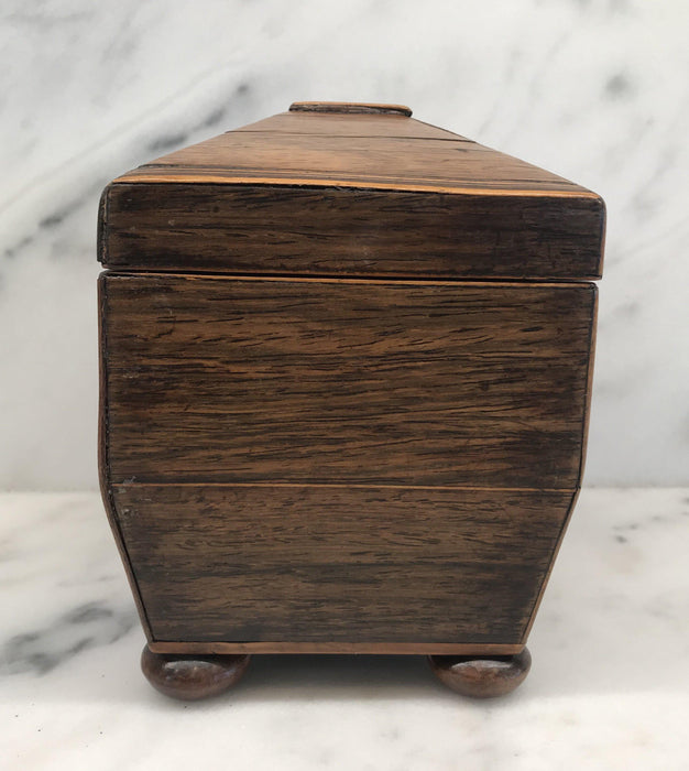 Antique wooden tea box with red interior 