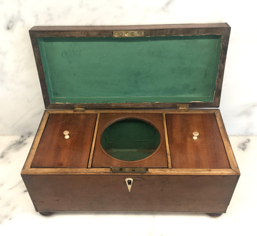 Georgian Tea Box with Original Interior and Key and Ivory Pulls and Escutcheon