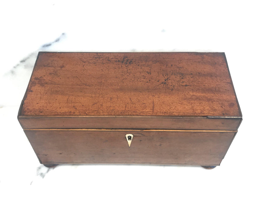 Georgian Tea Box with Original Interior and Key and Ivory Pulls and Escutcheon