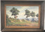Antique landscape painting or trees and mountains in a wooden frame 