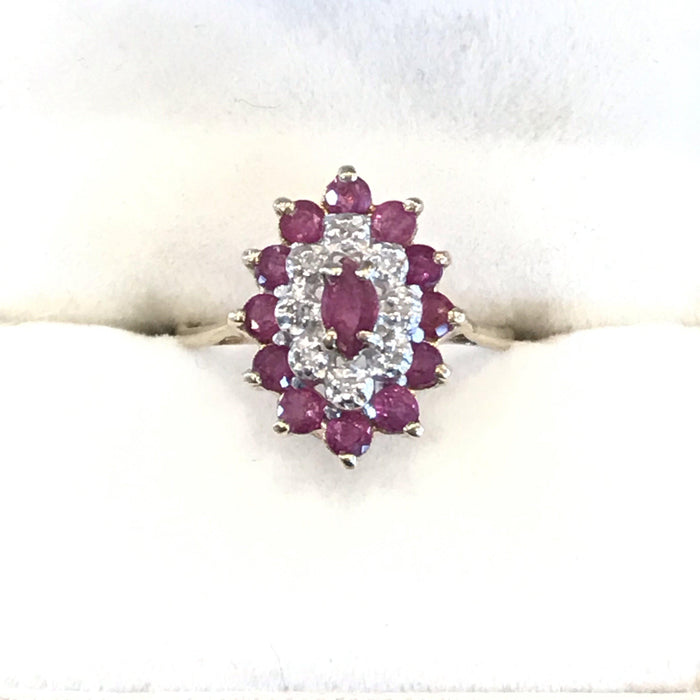 Vintage gold band ring with diamonds and rubies 