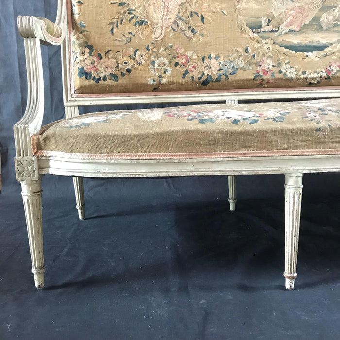 Museum Quality Antique Louis XVI Aubusson Tapestry Loveseat Sofa Bench