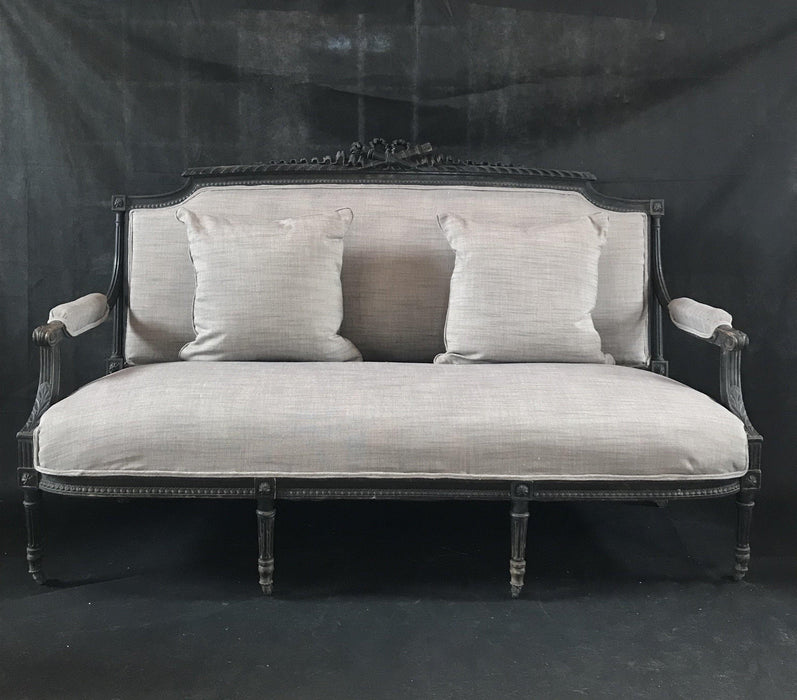 Louis XVI Early Beautifully Carved French Sofa (Reupholstered in New Cotton/Linen French Fabric)