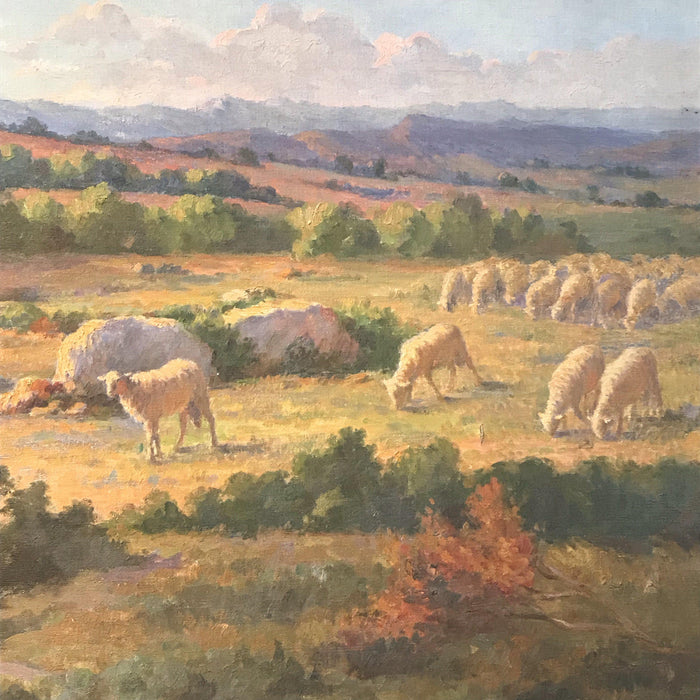 Buy this French Shepherd and Flock of Sheep in Brilliant Colors: Oil Painting Charles Joseph Berges 