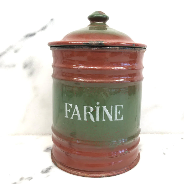 Six Piece French Enamel Kitchen Canister Set Red/Green To Sell